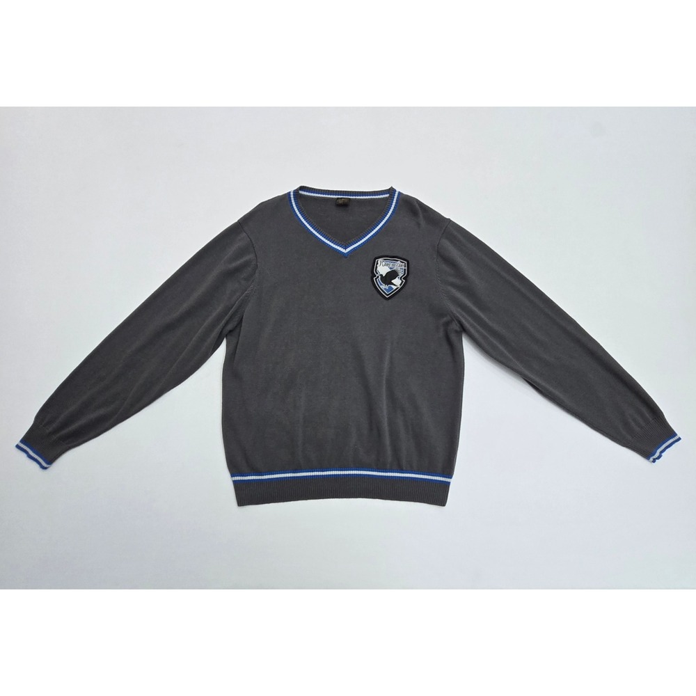 Harry Potter Ravenclaw V-Neck Sweater Mens Large Gray Blue Wizarding World